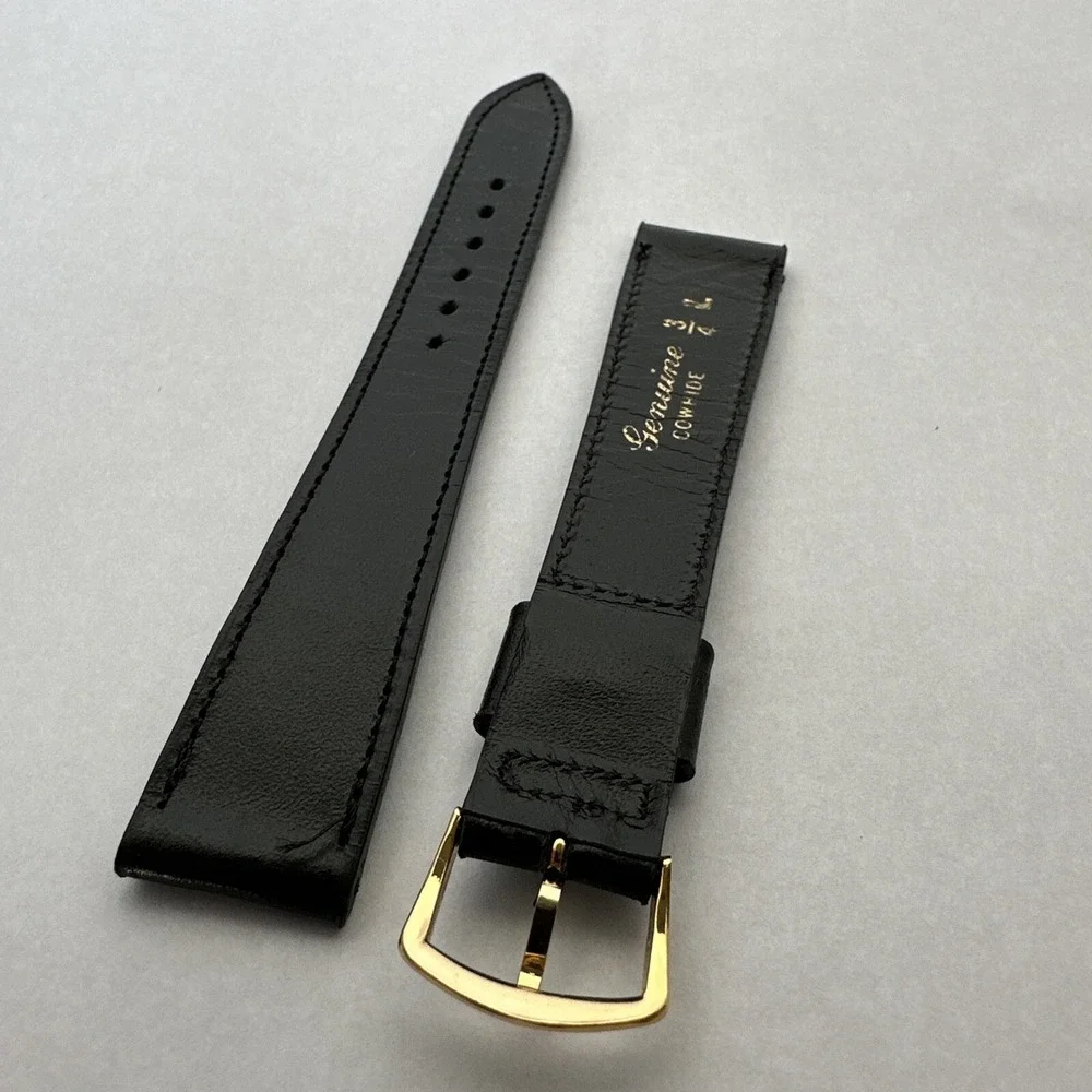 Speidel USA Vintage Black Genuine Cowhide Saddle Leather Watch Strap 3/4 L Gold